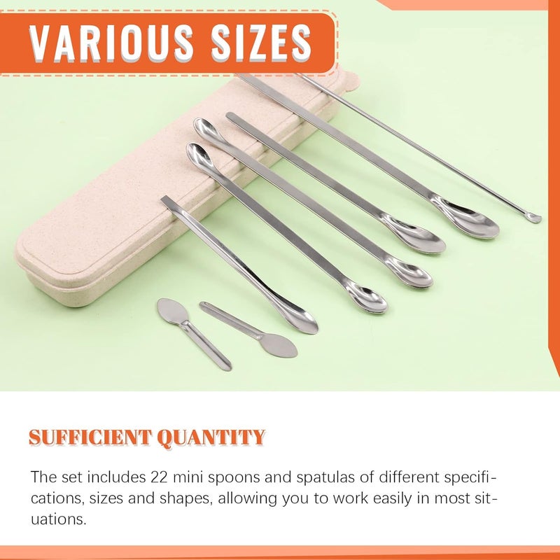 Tanstic 23Pcs Stainless Steel Lab Spatula Micro Scoop Set Including 22pcs 7cm 16cm 18cm 20cm 22cm Laboratory Tiny Mixing Spatula Scoop Measuring Spoon Long Sampling Spoon with 1Pair Gloves - Image 3